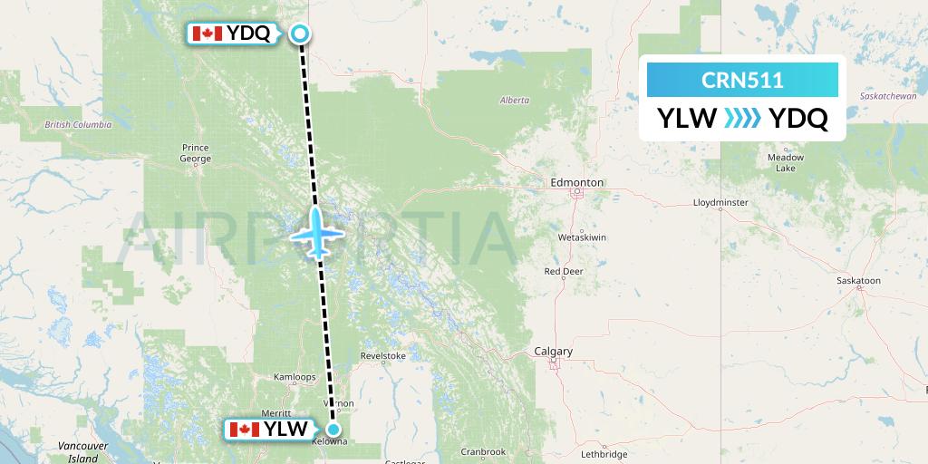 CRN511 Aerocaribbean Flight Map: Kelowna to Dawson Creek