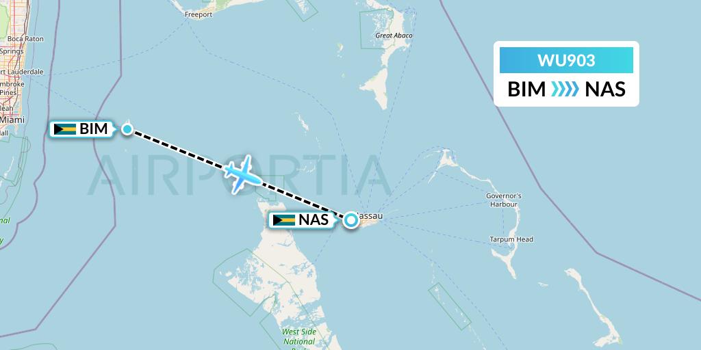 WU903 Western Air Flight Map: South Bimini to Nassau