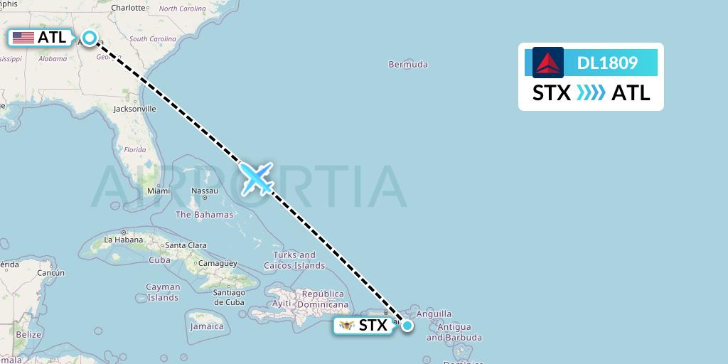 DL1809 Delta Air Lines Flight Map: St. Croix to Atlanta