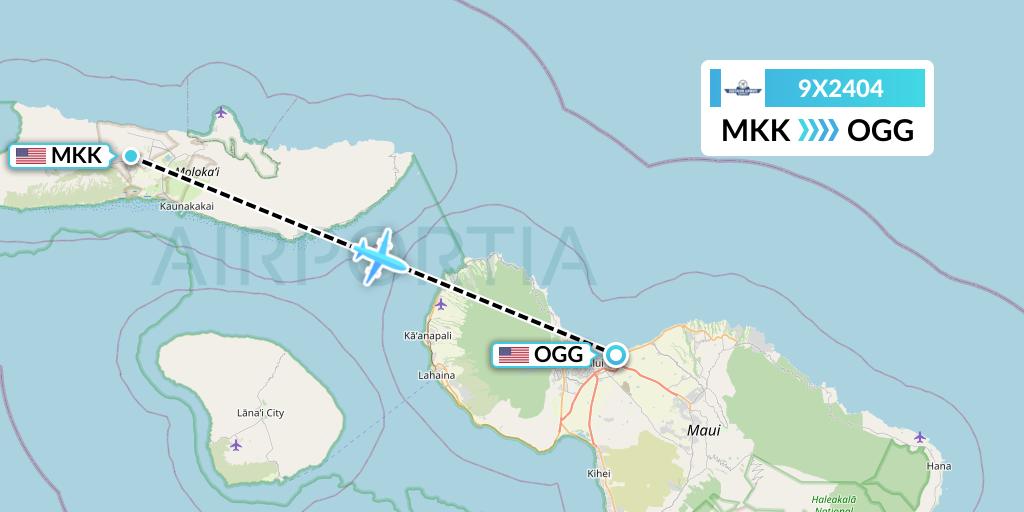 9X2404 Southern Airways Express Flight Map: Kaunakakai to Kahului