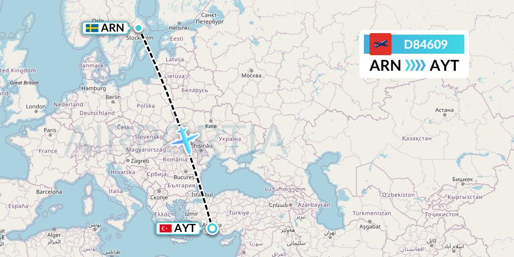 D84609 Norwegian Air International Flight Map: Stockholm to Antalya