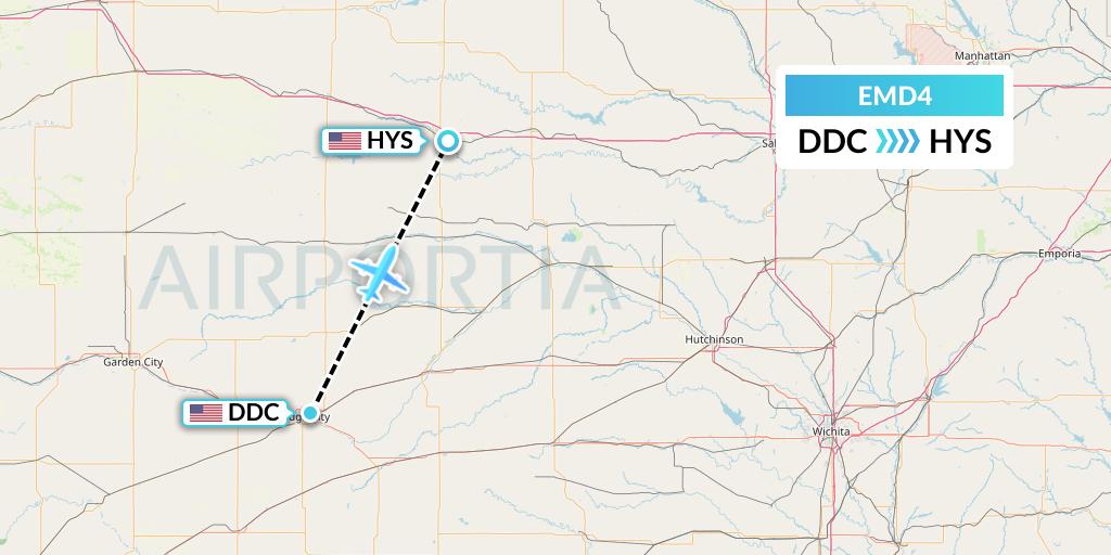 EMD4 Eaglemed Flight Map: Dodge City to Hays