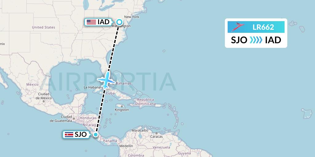 LR662 Lacsa Flight Map: San Jose to Washington