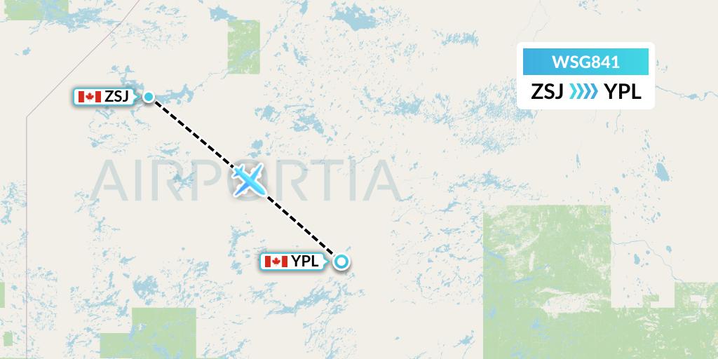 WSG841 Wasaya Airways Flight Map: Sandy Lake to Pickle Lake