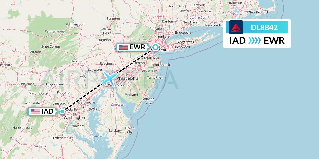 DL8842 Delta Air Lines Flight Map: Washington to New York