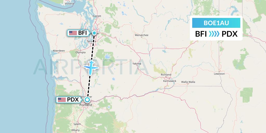 BOE1AU Boeing Flight Map: Seattle to Portland