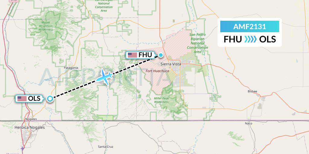 AMF2131 Ameriflight Flight Map: Fort Huachuca Sierra Vista to Nogales