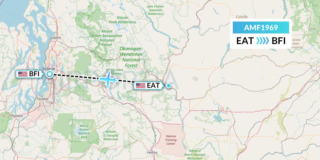 AMF1969 Ameriflight Flight Map: Wenatchee to Seattle