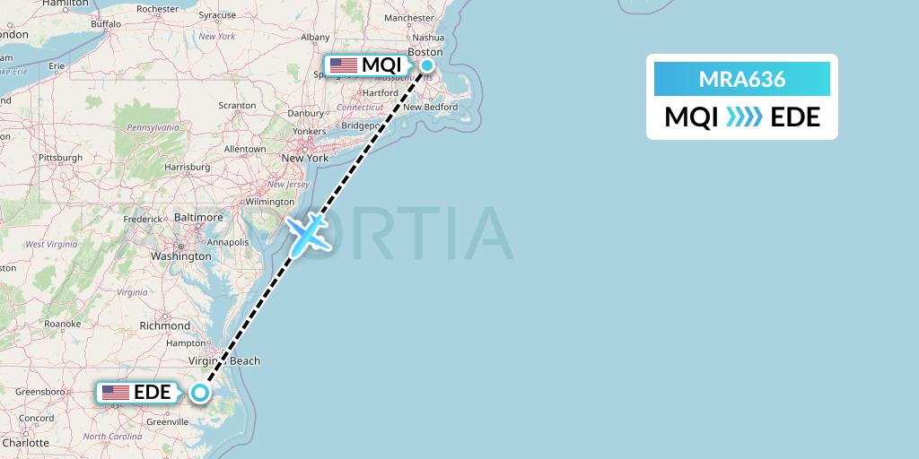 MRA636 Martinaire Flight Map: Quincy to Edenton