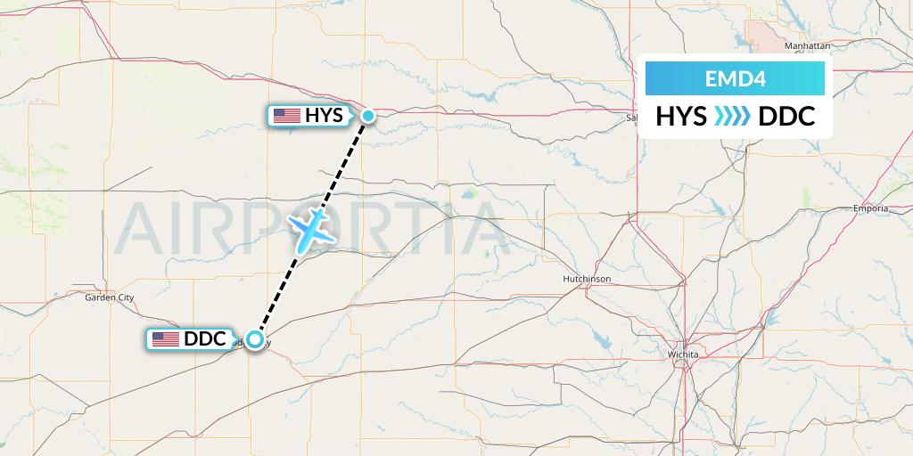 EMD4 Eaglemed Flight Map: Hays to Dodge City