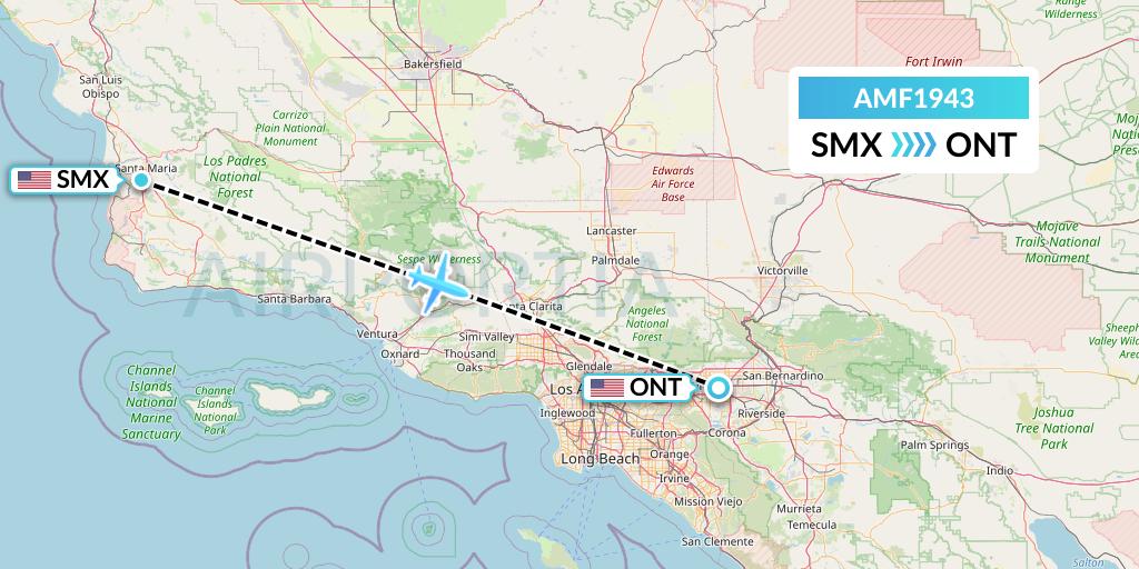 AMF1943 Ameriflight Flight Map: Santa Maria to Ontario