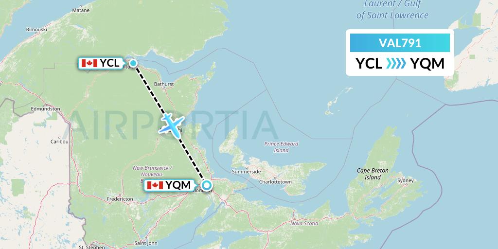 VAL791 Voyageur Airlines Flight Map: Charlo to Moncton