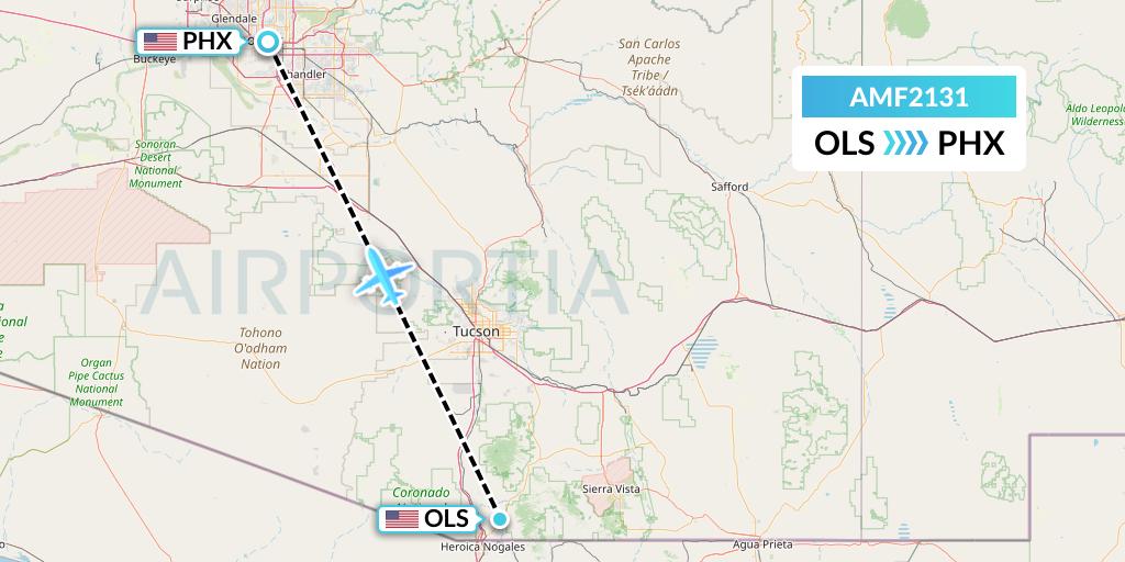 AMF2131 Ameriflight Flight Map: Nogales to Phoenix