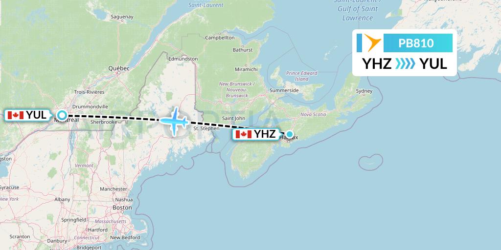 PB810 PAL Airlines Flight Map: Halifax to Montreal