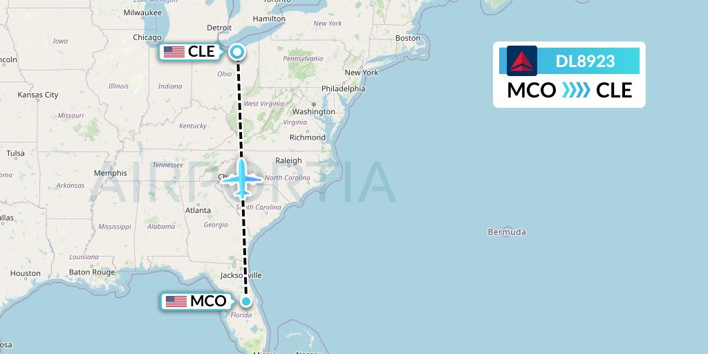 DL8923 Delta Air Lines Flight Map: Orlando to Cleveland