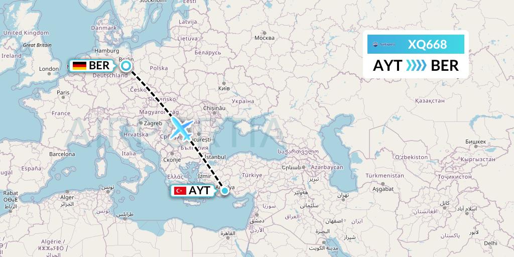 XQ668 SunExpress Flight Map: Antalya to Berlin