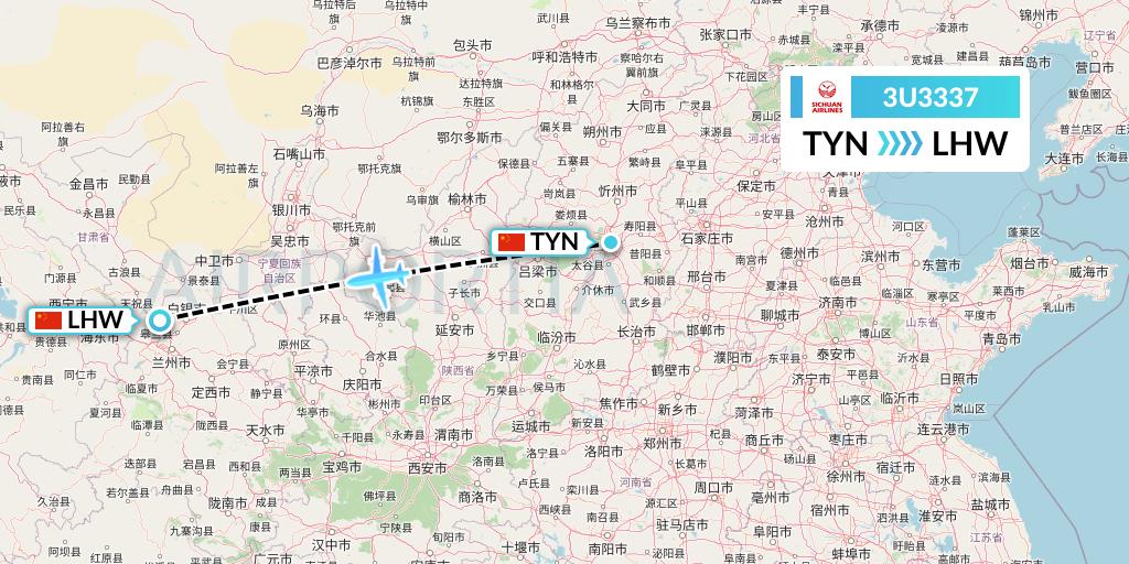3U3337 Sichuan Airlines Flight Map: Taiyuan to Lanzhou