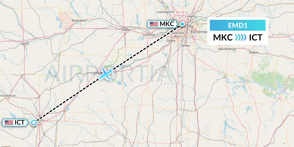 EMD1 Eaglemed Flight Map: Kansas City to Wichita