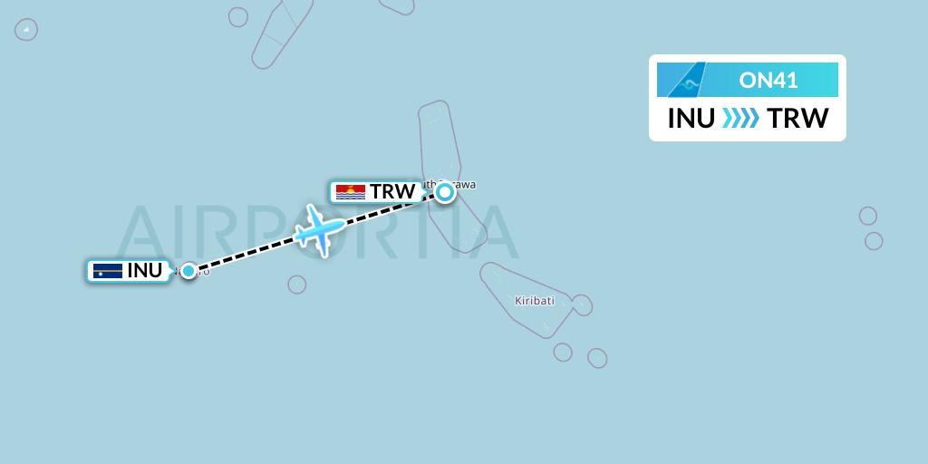 ON41 Nauru Airlines Flight Map: Yaren District to Tarawa
