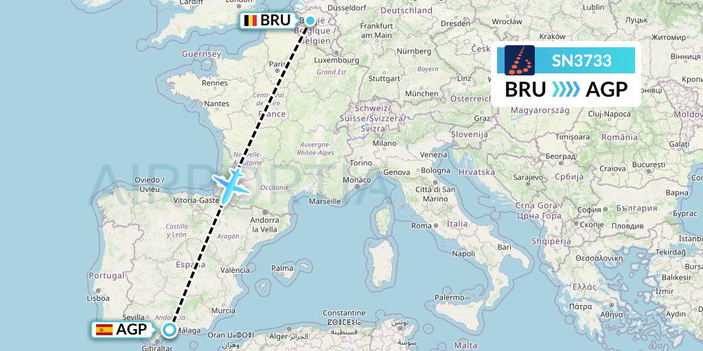 SN3733 Brussels Airlines Flight Map: Brussels to Malaga