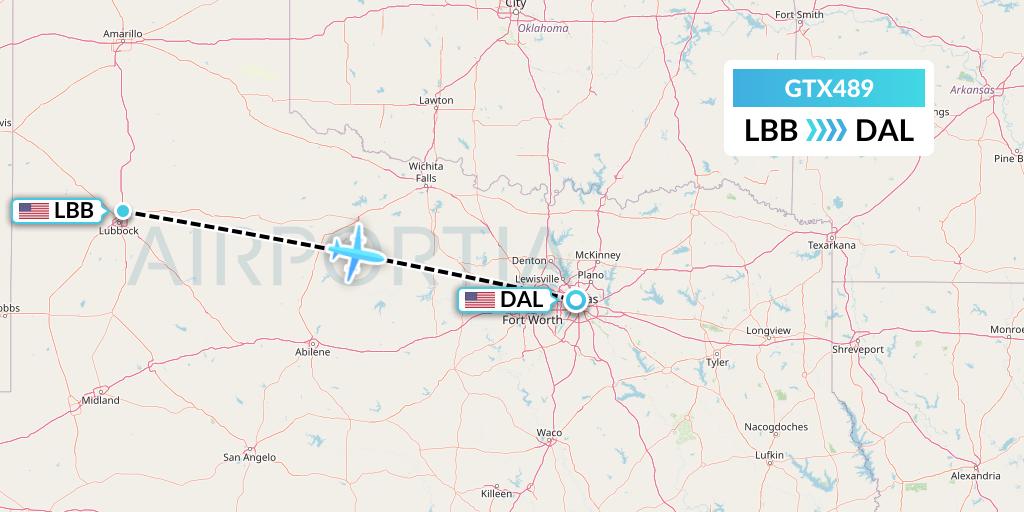 GTX489 GTA Air Flight Map: Lubbock to Dallas