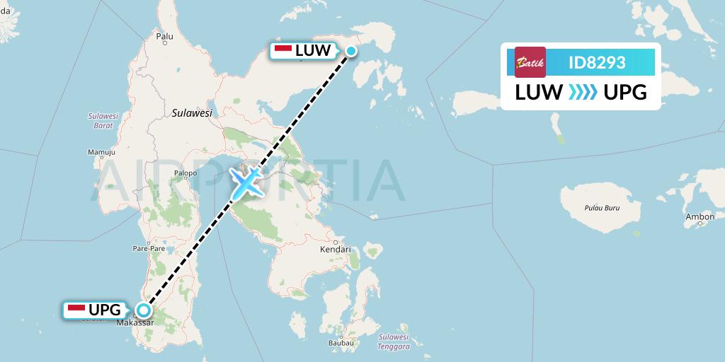 ID8293 Batik Air Flight Map: Luwuk to Makassar