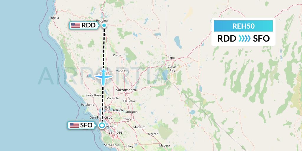 REH50 Reach Air Medical Services Flight Map: Redding to San Francisco