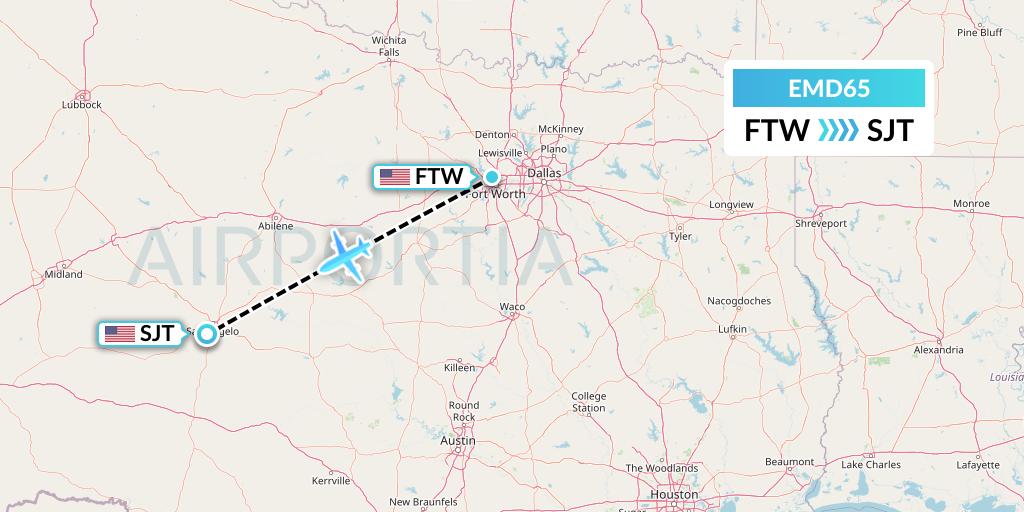 EMD65 Eaglemed Flight Map: Fort Worth to San Angelo