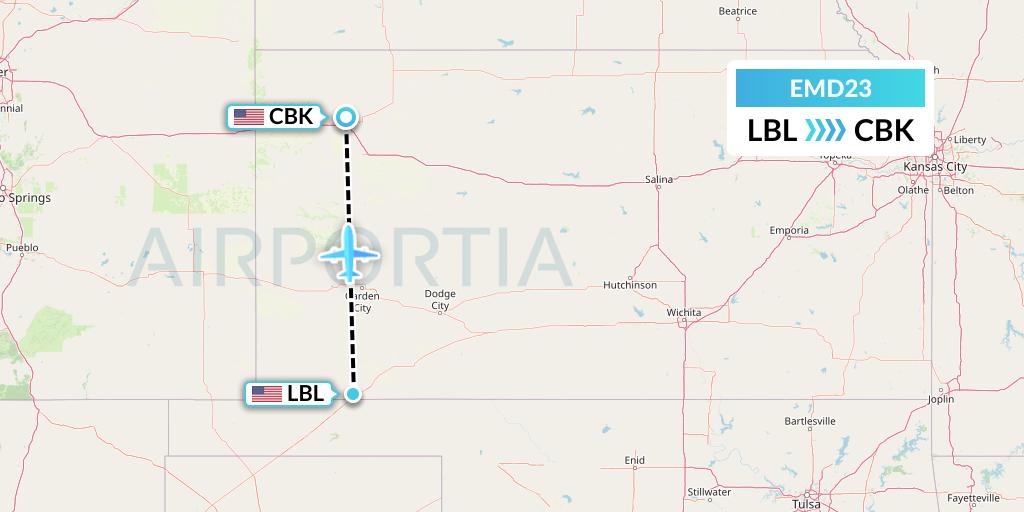EMD23 Eaglemed Flight Map: Liberal to Colby