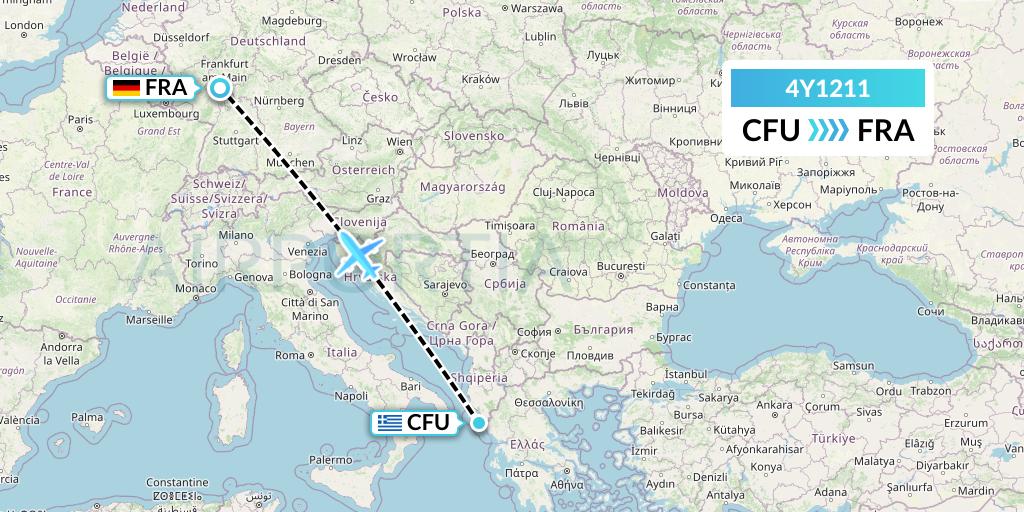 4Y1211 Eurowings Discover Flight Map: Corfu to Frankfurt
