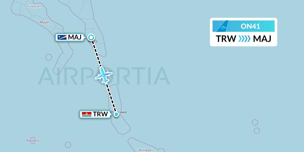 ON41 Nauru Airlines Flight Map: Tarawa to Majuro