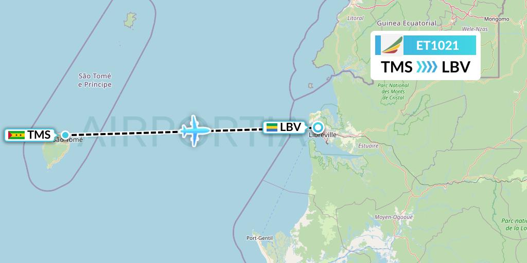 ET1021 Ethiopian Airlines Flight Map: Sao Tome to Libreville