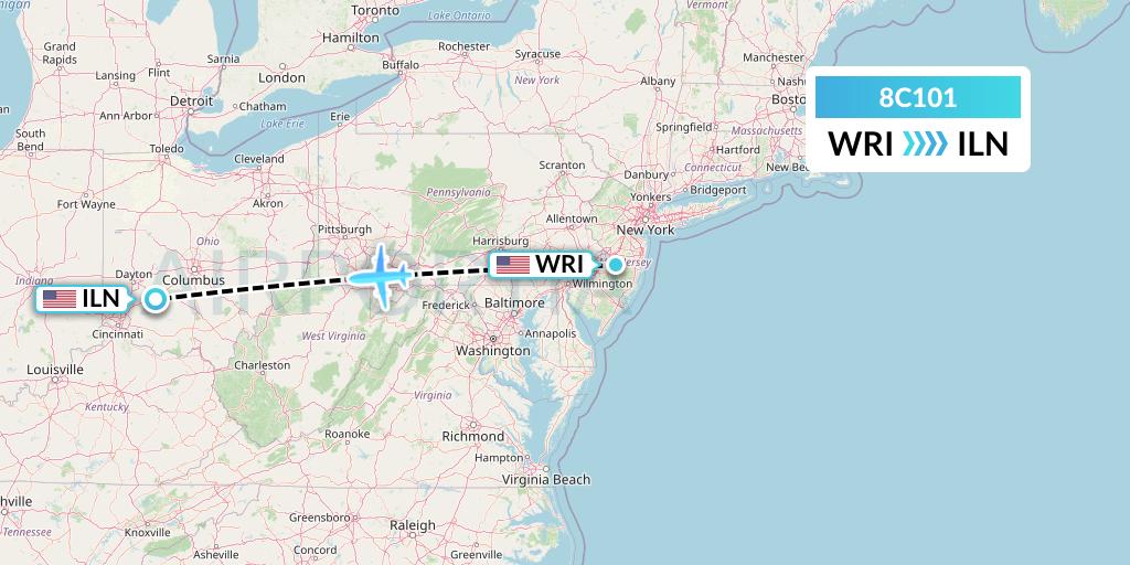 8C101 Air Transport International Flight Map: Wrightstown to Wilmington