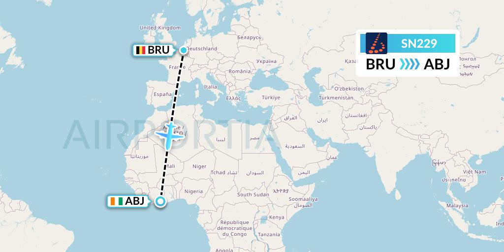 SN229 Brussels Airlines Flight Map: Brussels to Abidjan