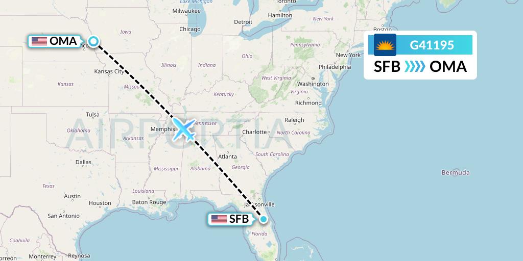 G41195 Allegiant Air Flight Map: Orlando to Omaha