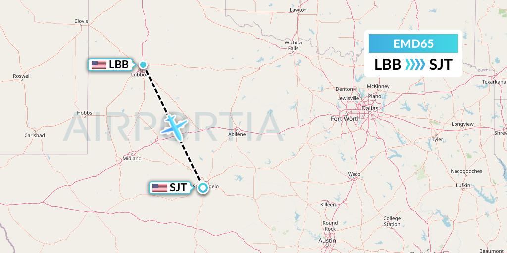 EMD65 Eaglemed Flight Map: Lubbock to San Angelo