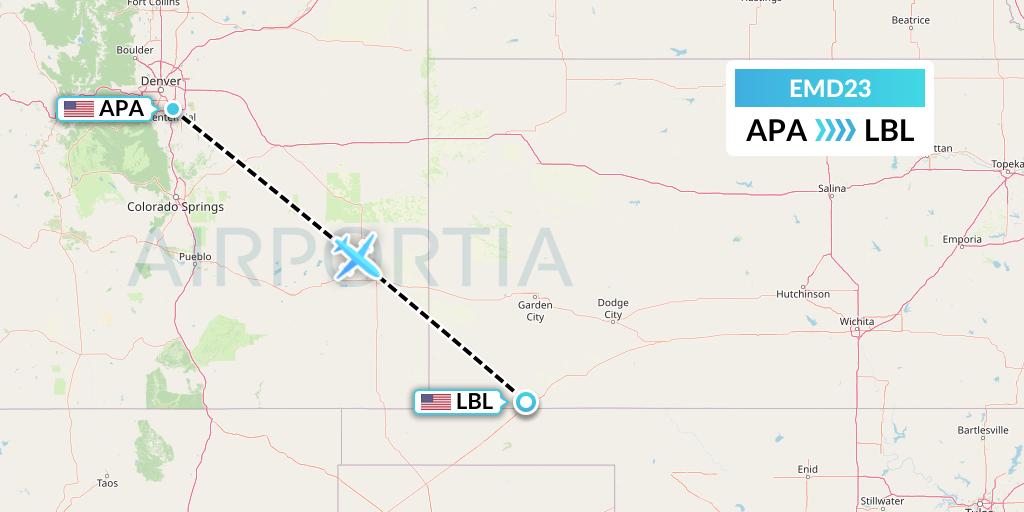 EMD23 Eaglemed Flight Map: Denver to Liberal