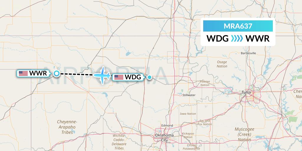MRA637 Martinaire Flight Map: Enid to Woodward