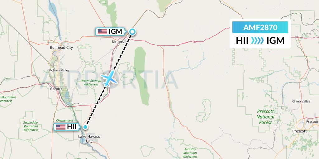 AMF2870 Ameriflight Flight Map: Lake Havasu City to Kingman