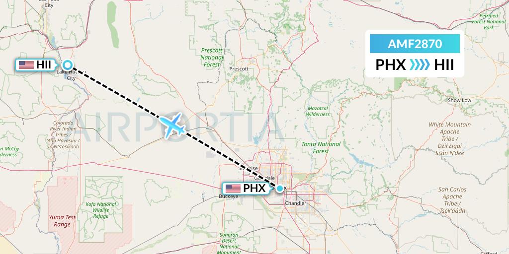 AMF2870 Ameriflight Flight Map: Phoenix to Lake Havasu City