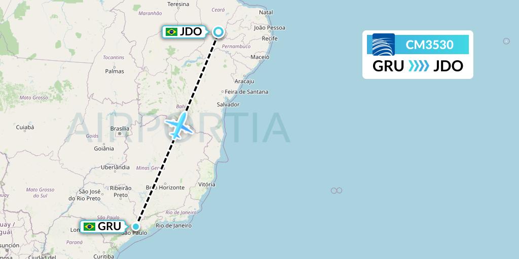 CM3530 Copa Airlines Flight Map: Sao Paulo to Juazeiro Do Norte