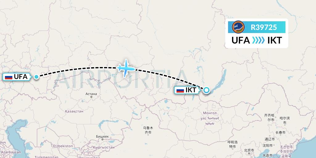 R39725 Yakutia Airlines Flight Map: Ufa to Irkutsk