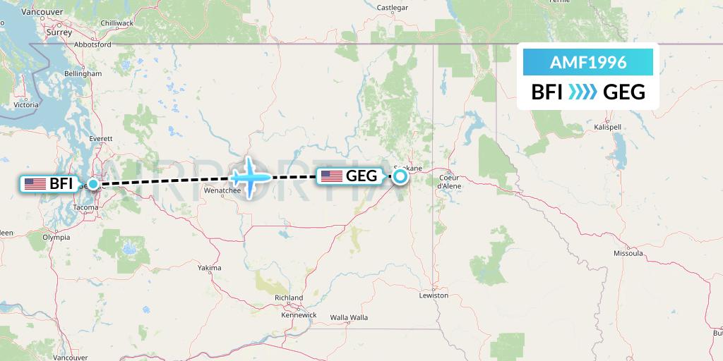 AMF1996 Ameriflight Flight Map: Seattle to Spokane