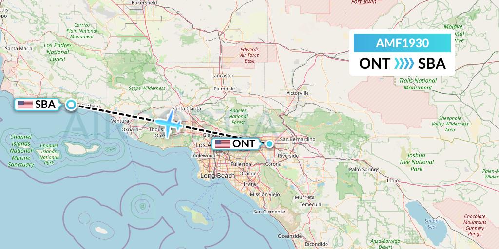 AMF1930 Ameriflight Flight Map: Ontario to Santa Barbara