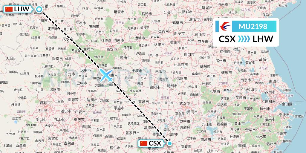 MU2198 China Eastern Airlines Flight Map: Changsha to Lanzhou