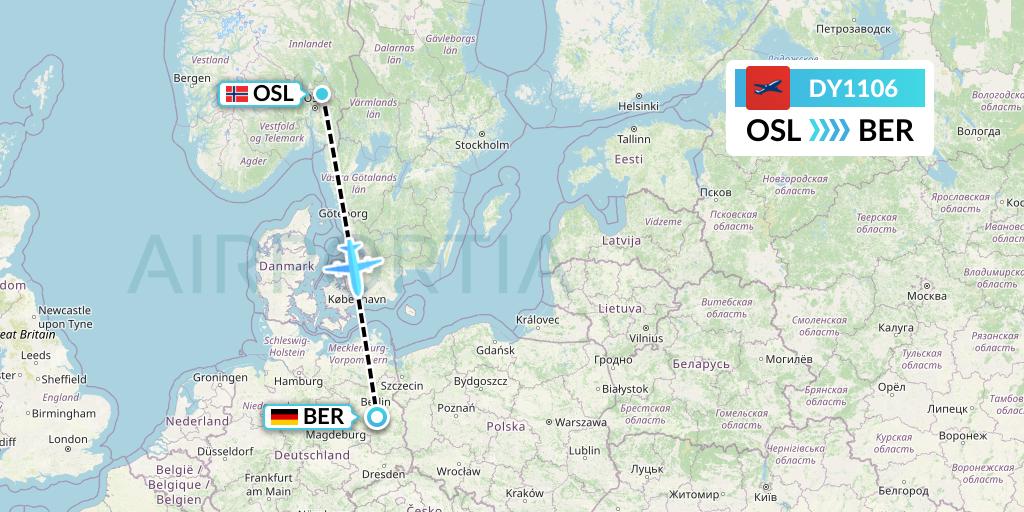 DY1106 Norwegian Flight Map: Oslo to Berlin