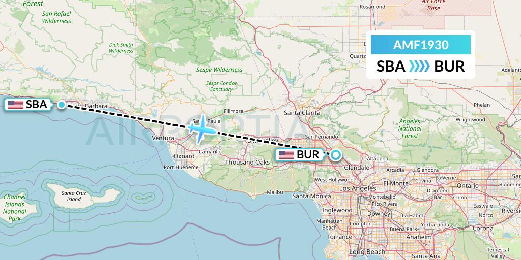AMF1930 Ameriflight Flight Map: Santa Barbara to Burbank