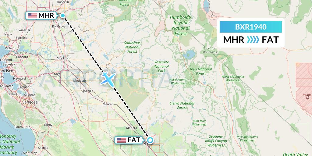 BXR1940 Redding Aero Enterprises Flight Map: Sacramento to Fresno