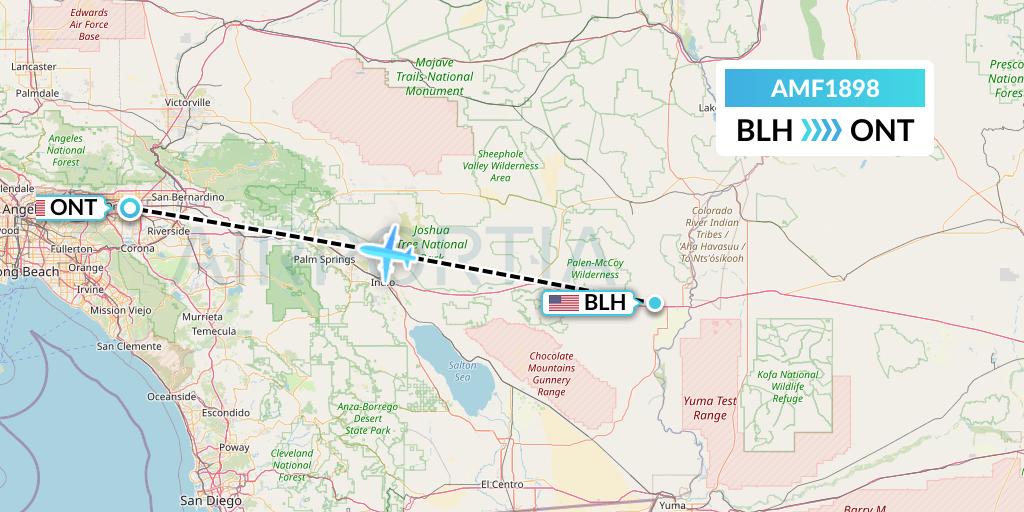 AMF1898 Ameriflight Flight Map: Blythe to Ontario