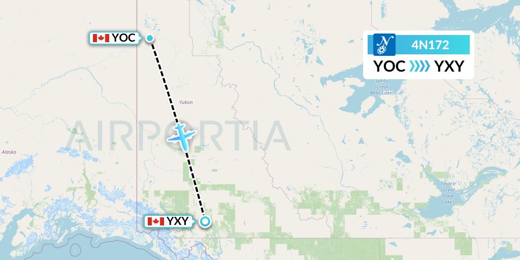 4N172 Air North Flight Map: Old Crow to Whitehorse